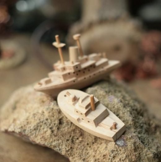 Wooden sea boat, aircraft carrier, wood ship model, collectible figurine, gift for him, handcarved figure, vintage model, eco friendly toy
