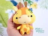 Giraffe PDF pattern, Jungle safari baby animal toy sewing tutorial, African wild animal, felt baby crib mobile toy