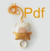 PDF Pattern Rattle Bear, Textile Baby Toys Wooden Ring Teether, Sewing pattern Soft Rattle Toy ,Teething Toy, Gift for Baby, DIY Pattern