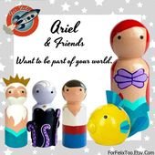 The Little Mermaid Peg Doll Collection, Cake Topper, Wooden Toy,