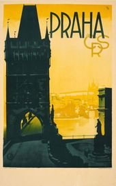 Unknown – Original Vintage Prague Travel Poster Praha Czechoslovakia Old Town Bridge View