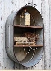 WASH TUB SHELF Farmhouse Galvanized Wall Shelf Metal Oval Bathroom Shelf