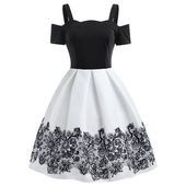Contrast Chilly Shoulder A Line Vintage Costume – White – 3Q71634222 Size S