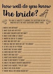 Wie gut kennst du sie, Bridal Shower Spiele Ausdrucke, Bridal Shower Spielidee, …