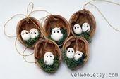 Eule Ornament Set – rustikale Weihnachtsdekorationen – Tier Ornament – Nussbaum Ornament – Nussschale Weihnachtsbaum Ornament – Weihnachtsschmuck