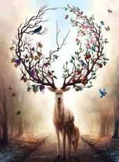 Seasons Change – Signed Art Print – Fantasy Deer Painting – Spring Summer Fall Winter – by Jonas Jödicke