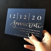 Navy and rose gold save the date