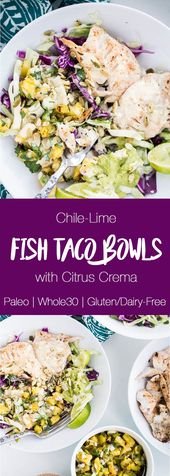 Chile-Lime Fish Taco Bowls with Citrus Crema