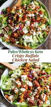 Crispy Buffalo Chicken Salad {Paleo, Whole30, Keto} |