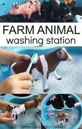 Washing Farm Animal Sensory Bin | Coffee Cups and Crayons