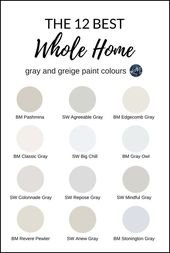 The best paint colours from Benjamin Moore or Sherwin Williams for a room or whole home. The top gray and greige neutrals. Kylie M Interiors E-design, online paint color consultant and diy blog