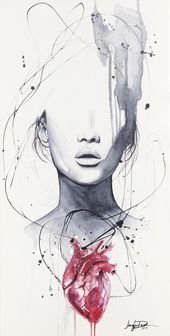 Fine Art Watercolor Print Giclee HEARTACHE by Jen Duran