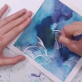 Dreamy watercolor ink skyscape