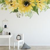 Floral Wall Decal Border Sunflower Bliss Watercolor Flowers Girl Nursery Decor – 150 wide x 49 tall / Long-Term Vinyl