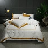 Alcazar Luxury White 100% Cotton Duvet Cover Set – 2 / Fitted sheet style / Queen size 4pcs