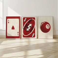 Trendy Retro Set of 3 Piece Wall Art, Love You More Wall Art, 7 Ball Poster, Ace Card Print, 3 Piece Wall Art, Red Wall Art Set – Etsy